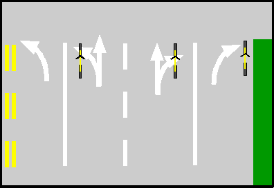 Cyclist position in intersections with shared through and turn lanes
